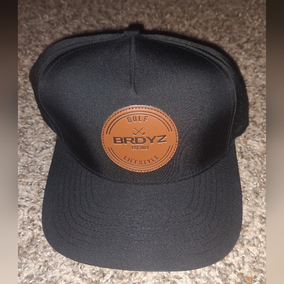 BRDYZ Golf Embroidered Leather Patch Snapback Black Hat OS - Picture 3 of 4